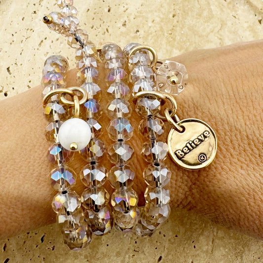 Believe Heart Crystal Boho Wrap Bracelet/Necklace