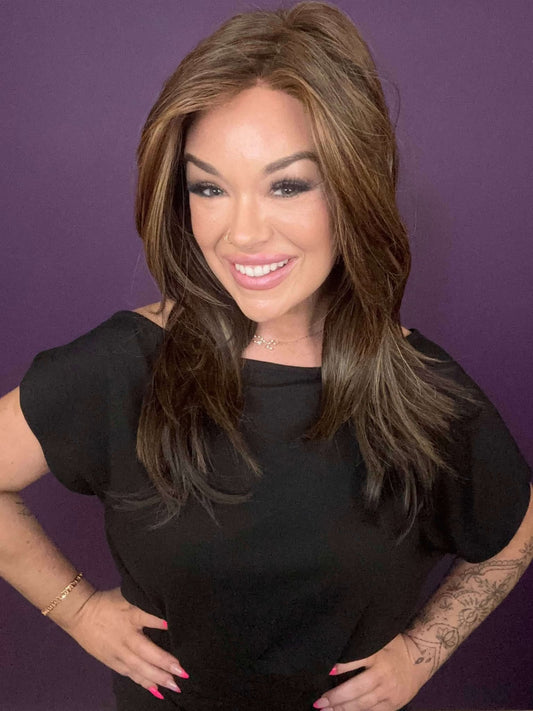 Ashlyn – Luxury Wig by Chic Lifestyle Shown in Toasted Caramel.