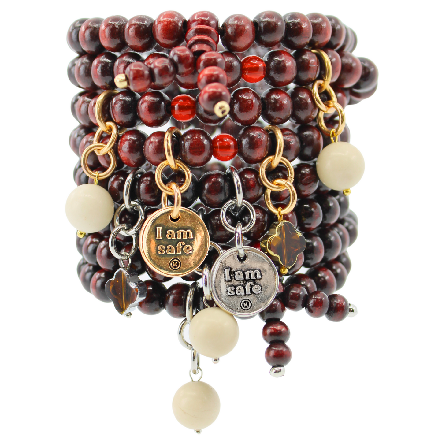 I Am Safe Heart Wood Boho Wrap Bracelet/Necklace