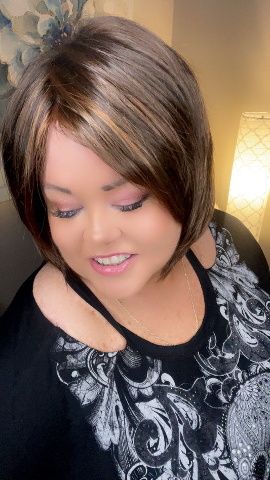 CLARISSA – Luxury Wig by Chic Lifestyle Shown in Cherrywood.