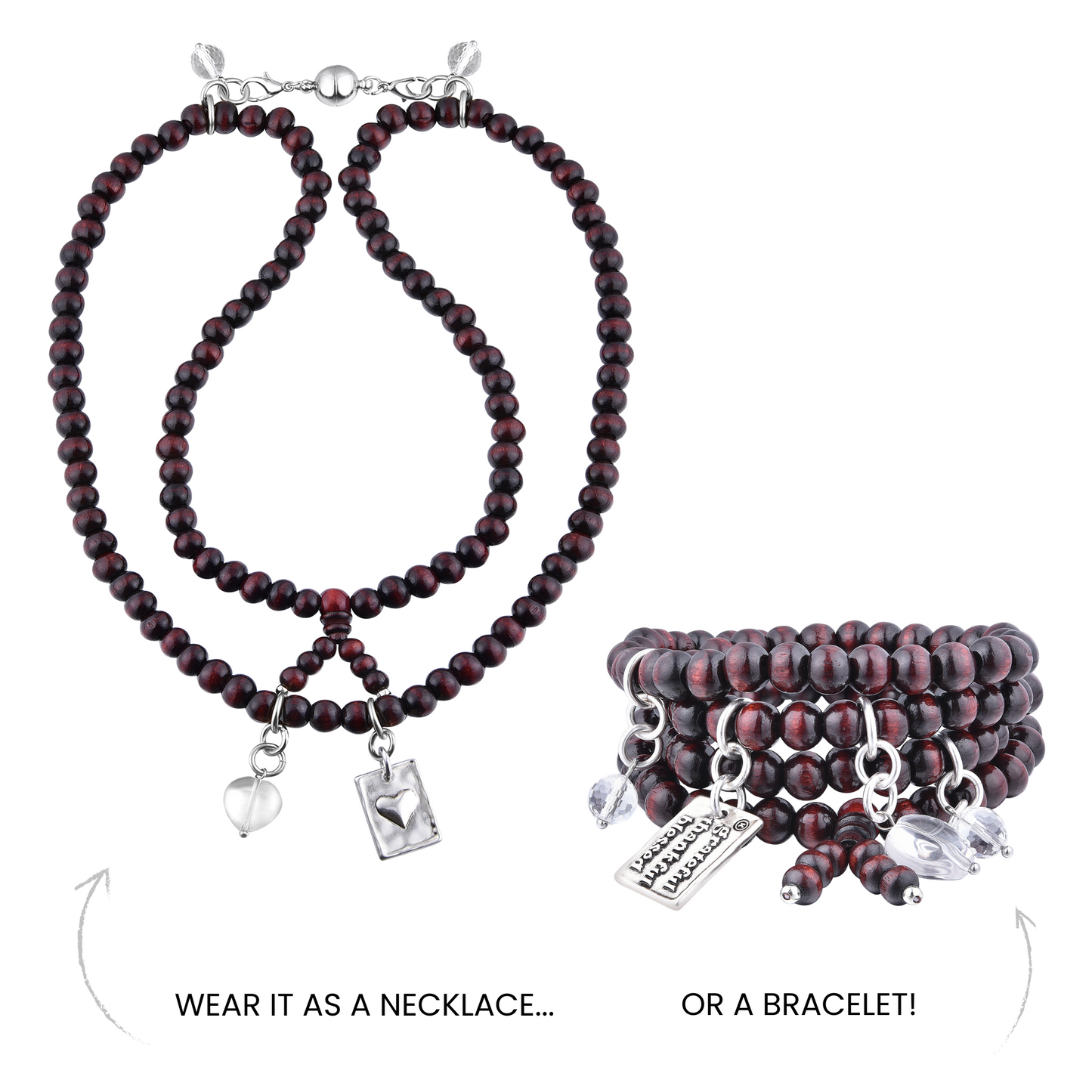 Grateful Thankful Blessed Heart Wood Boho Wrap Bracelet/Necklace