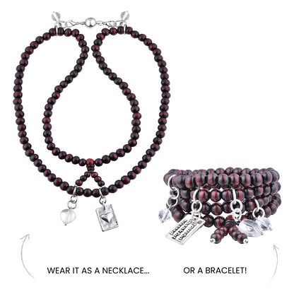 Grateful Thankful Blessed Heart Wood Boho Wrap Bracelet/Necklace