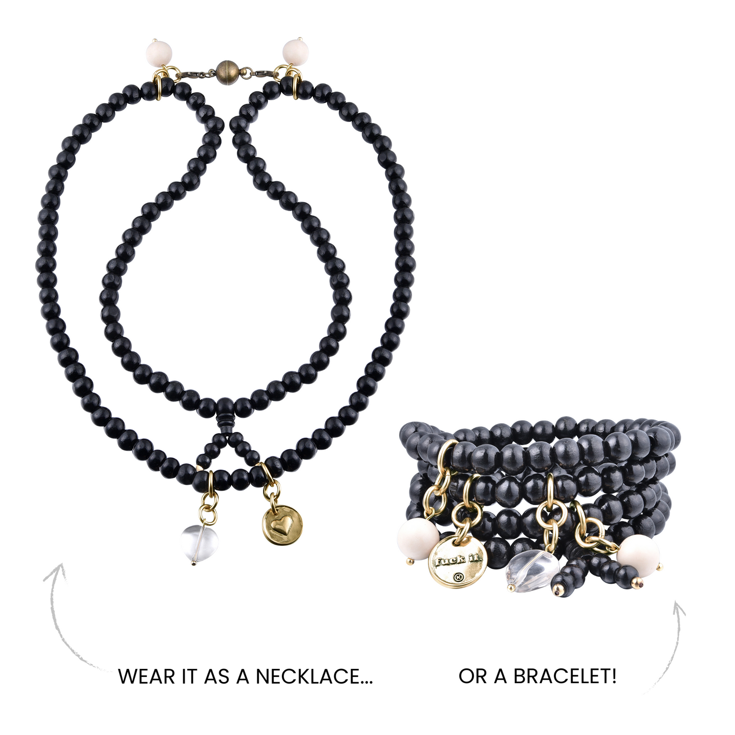 F*ck It Heart Wood Boho Wrap Bracelet/Necklace