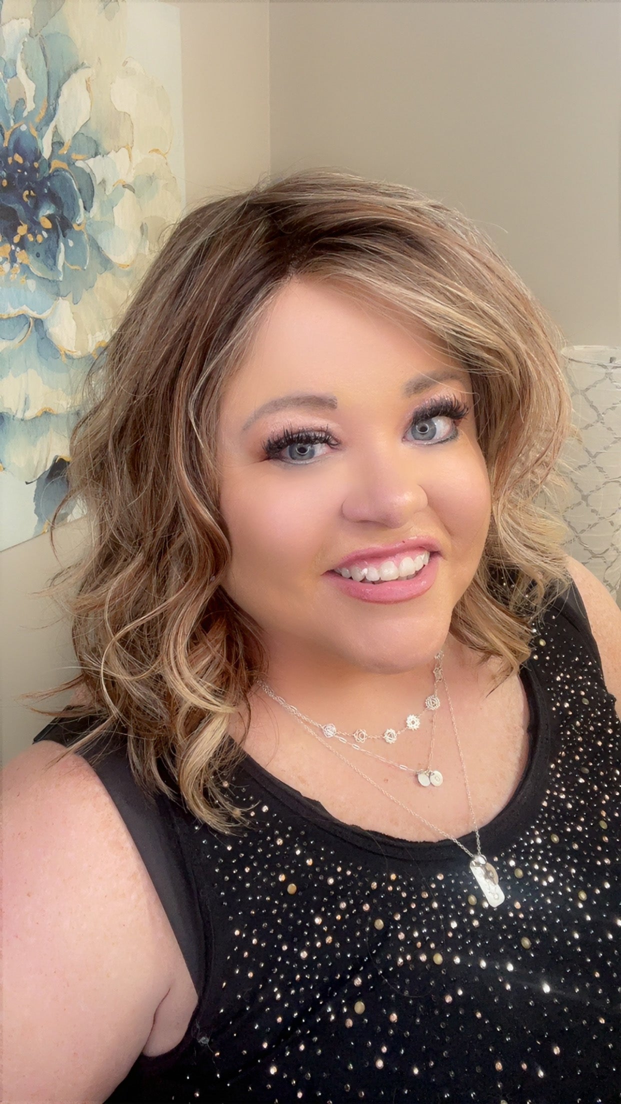 Capri Human Hair Wig 16" Hand-Tied Light Brown with Blonde Blend