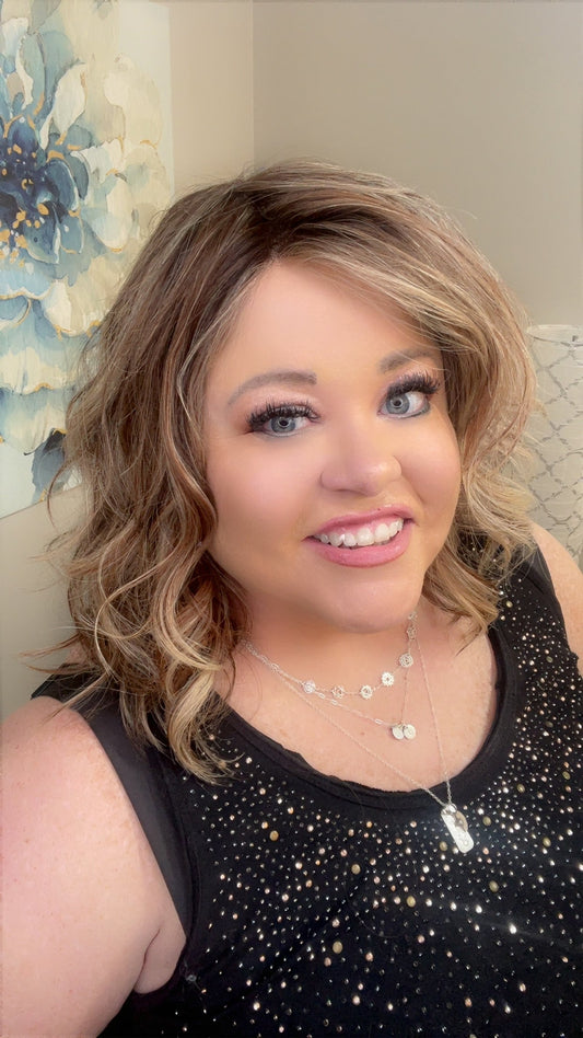 Capri Human Hair Wig 16" Hand-Tied Light Brown with Blonde Blend