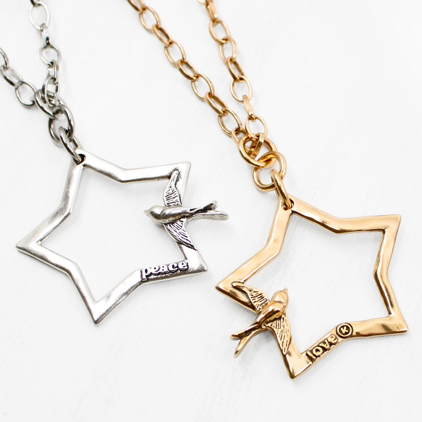 Peace & Love Star and Bird Original Lite Necklace