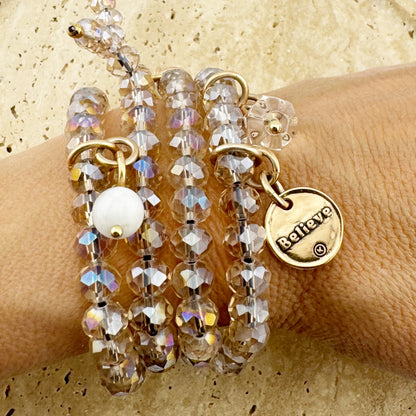 Believe Heart Crystal Boho Wrap Bracelet/Necklace