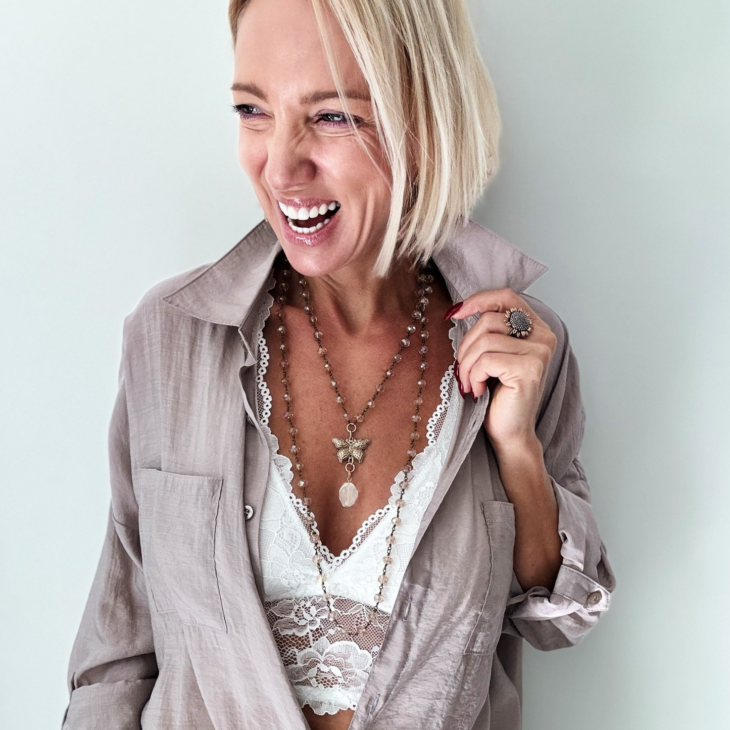 Joy Butterfly Long Rosary Chain Necklace