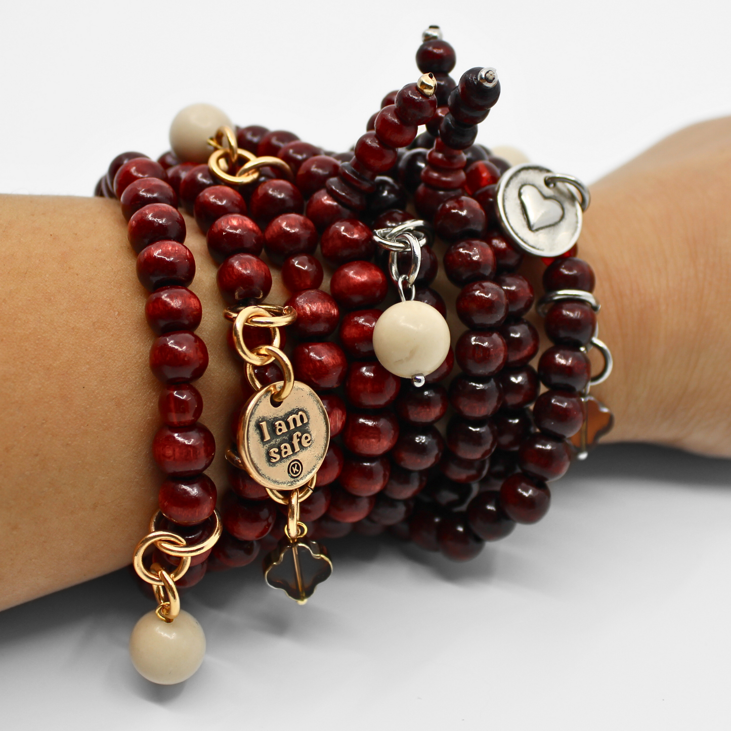 I Am Safe Heart Wood Boho Wrap Bracelet/Necklace