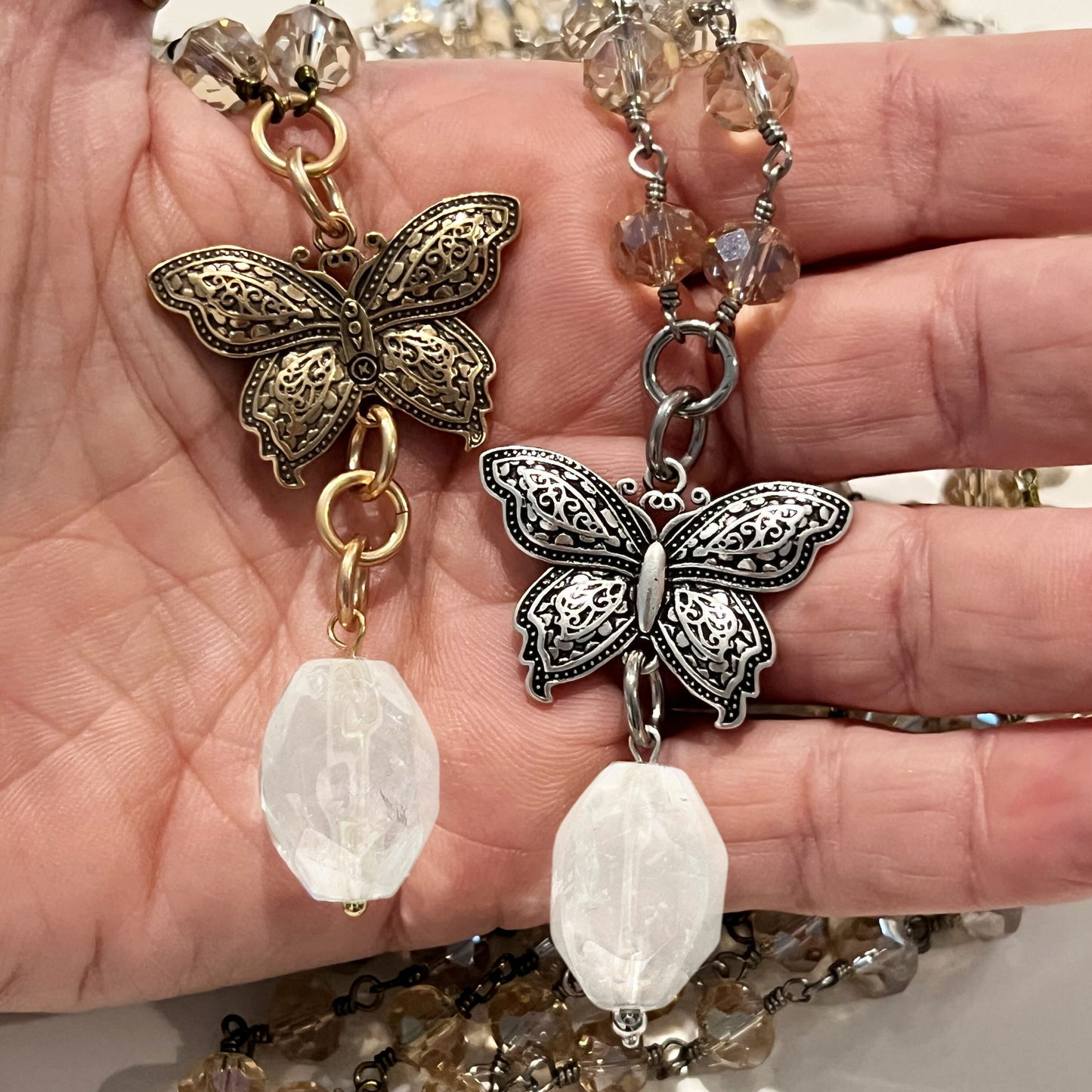 Joy Butterfly Long Rosary Chain Necklace