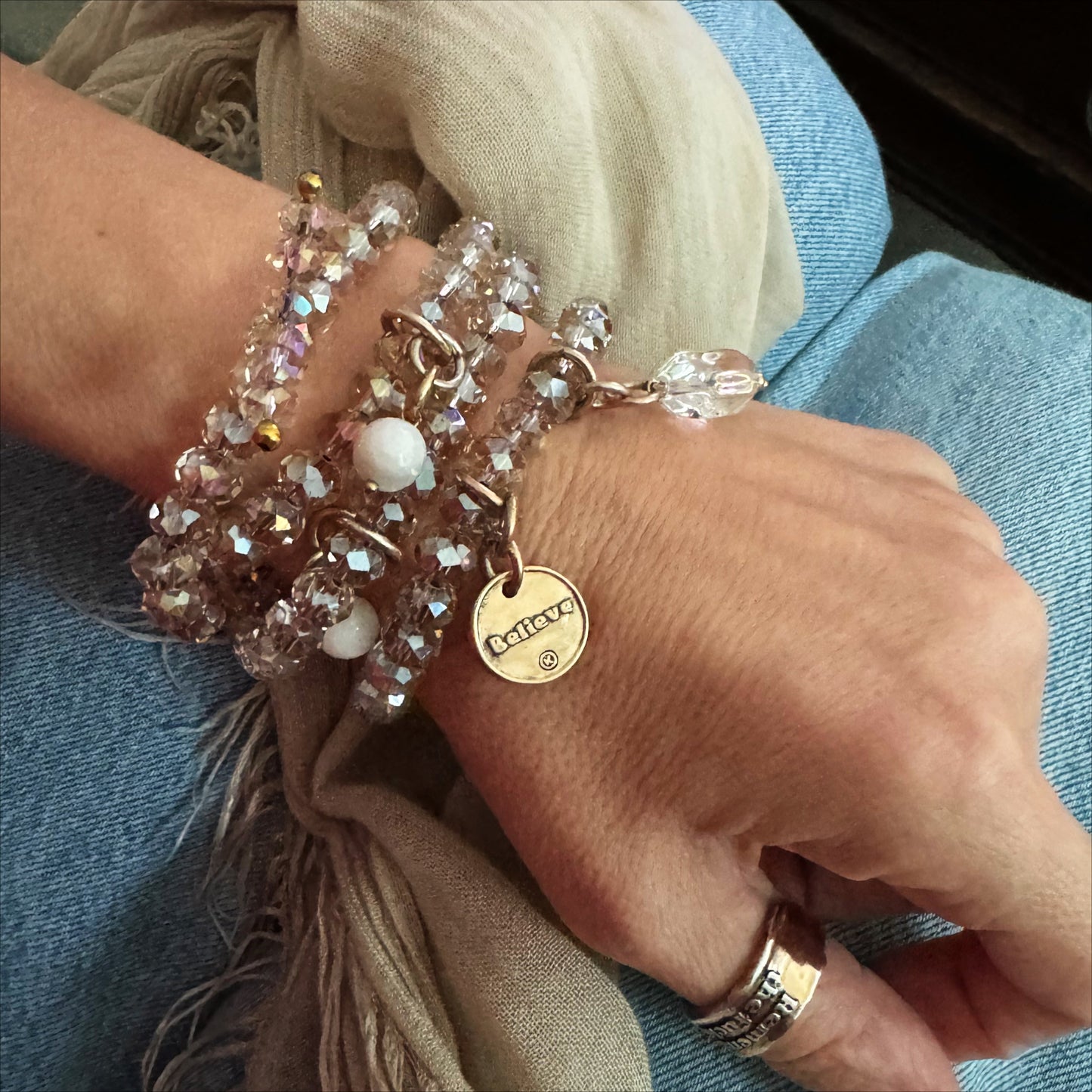 Believe Heart Crystal Boho Wrap Bracelet/Necklace