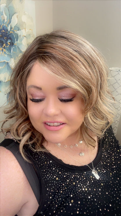 Capri Human Hair Wig 16" Hand-Tied Light Brown with Blonde Blend