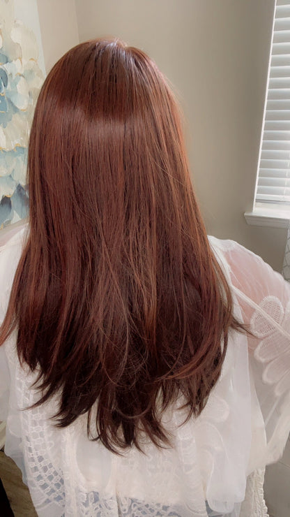 BRIDGETTE 25 – Luxury Wig by Chic Lifestyle Shown in Dark Cherry.