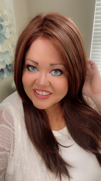 BRIDGETTE 25 – Luxury Wig by Chic Lifestyle Shown in Dark Cherry.