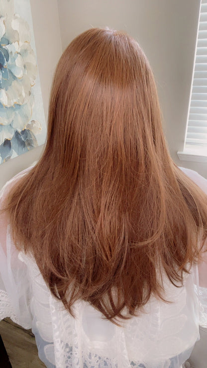 BRIDGETTE 25 – Luxury Wig by Chic Lifestyle Shown in Strawberry Auburn.