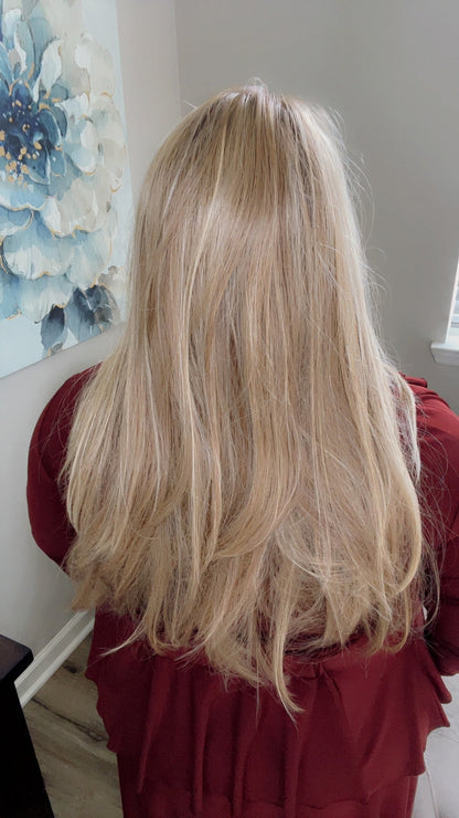 BRIDGETTE 25 – Luxury Wig by Chic Lifestyle Shown in Summer Blonde.