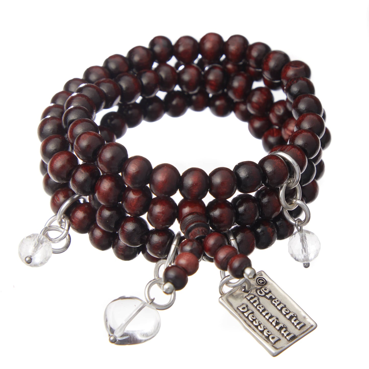 Grateful Thankful Blessed Heart Wood Boho Wrap Bracelet/Necklace