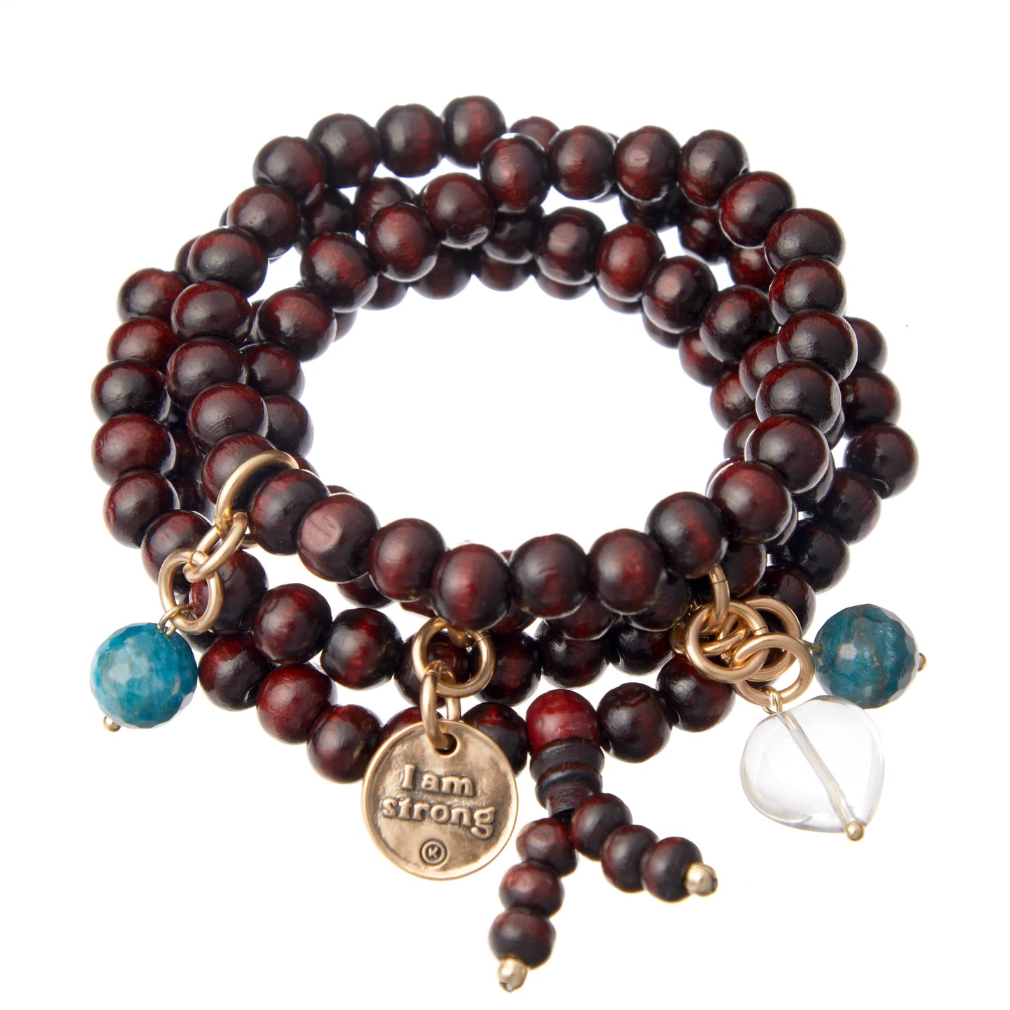 I Am Strong Heart Wood Boho Wrap Bracelet/Necklace