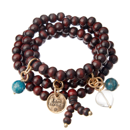 I Am Strong Heart Wood Boho Wrap Bracelet/Necklace