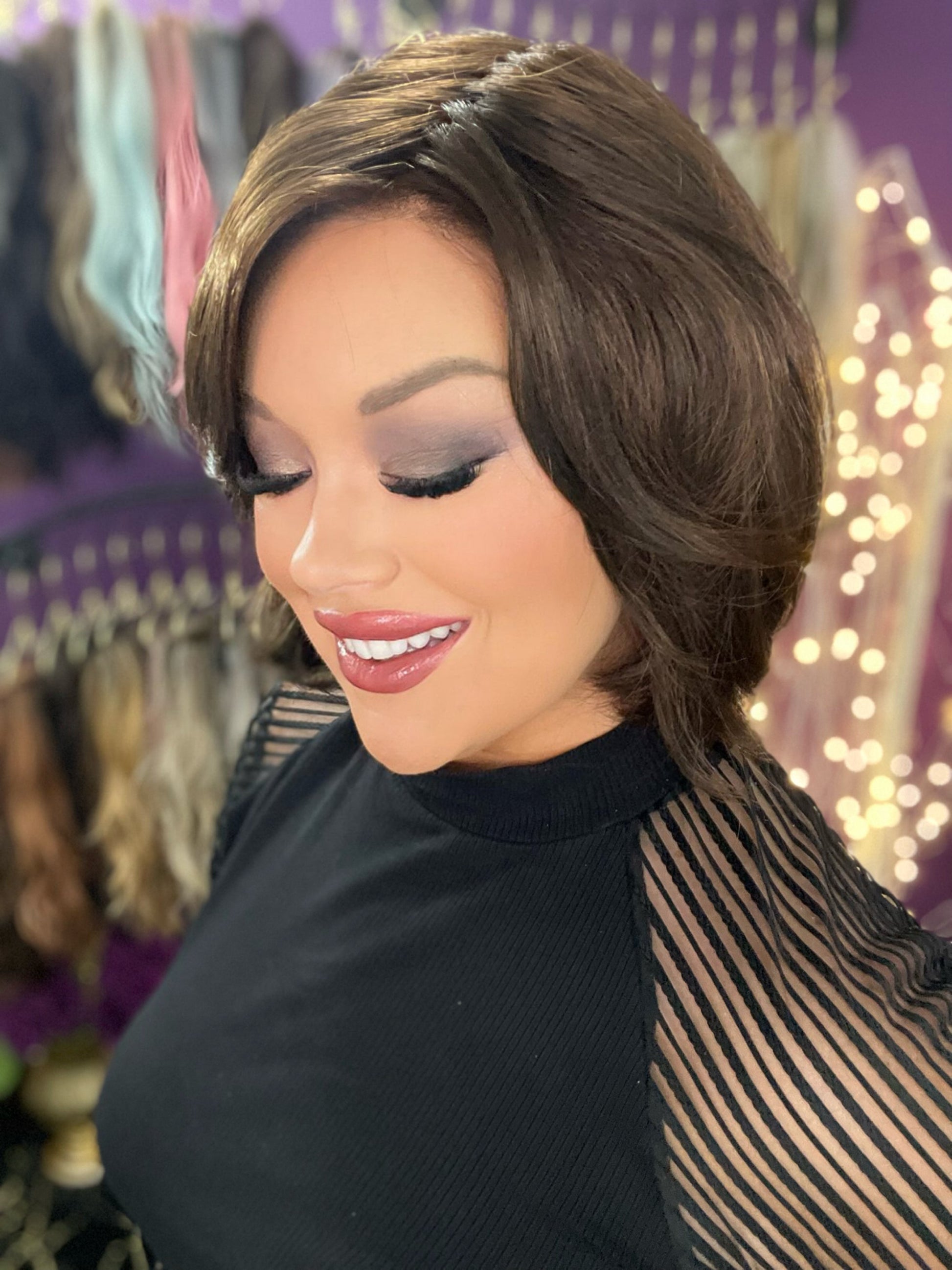 CHARLIE – Luxury Wig by Chic Lifestyle Shown in Walnut Brown.