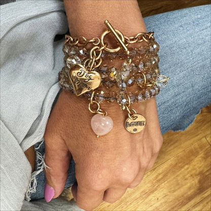 Love Heart Crystal Boho Wrap Bracelet/Necklace