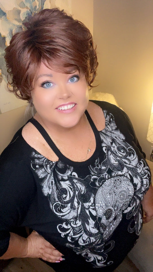 GRETA – Luxury Wig by Chic Lifestyle Shown in Red Auburn.