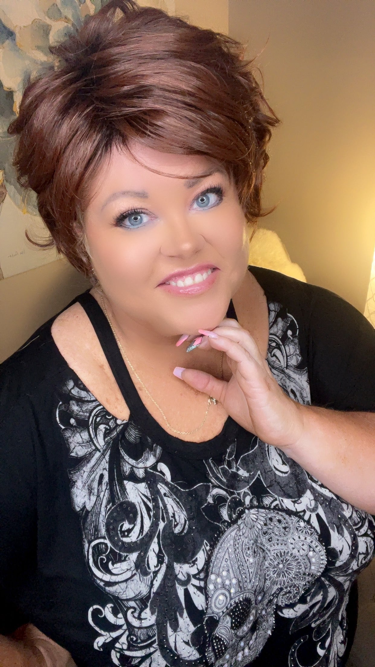 GRETA – Luxury Wig by Chic Lifestyle Shown in Red Auburn.