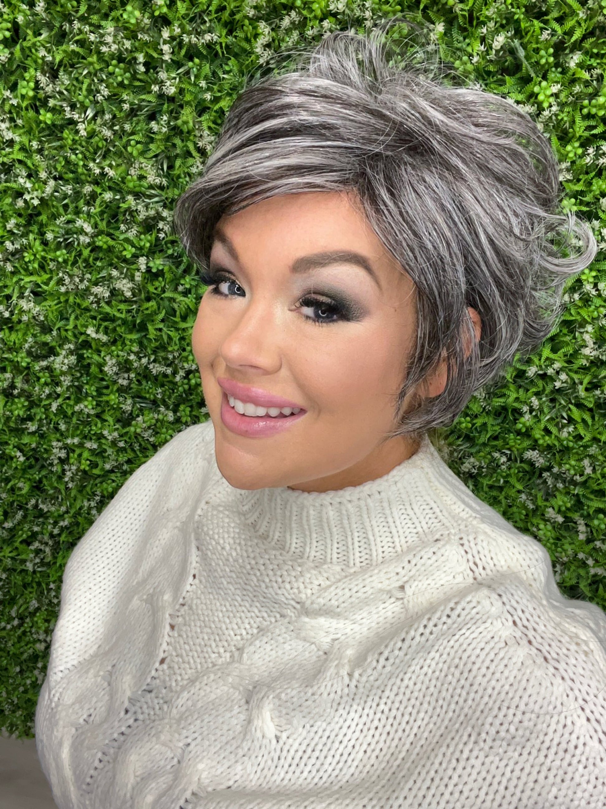GRETA – Luxury Wig by Chic Lifestyle Shown in Salt And Pepper.