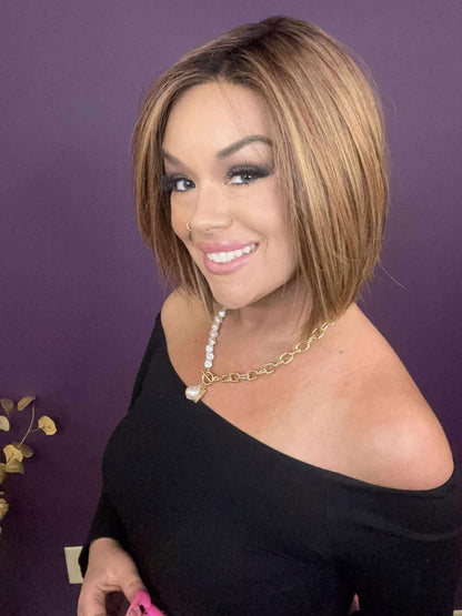 Gabby – Luxury Wig by Chic Lifestyle Shown in Strawberry Mocha.