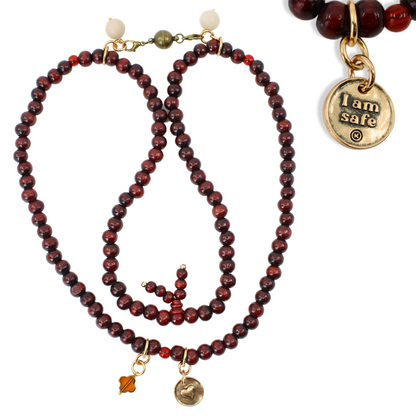 I Am Safe Heart Wood Boho Wrap Bracelet/Necklace