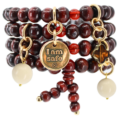 I Am Safe Heart Wood Boho Wrap Bracelet/Necklace