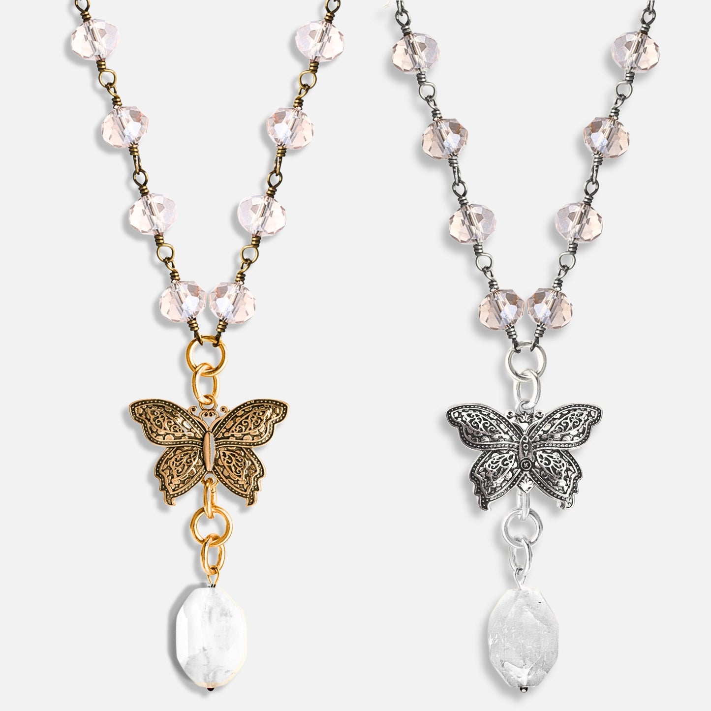 Joy Butterfly Long Rosary Chain Necklace