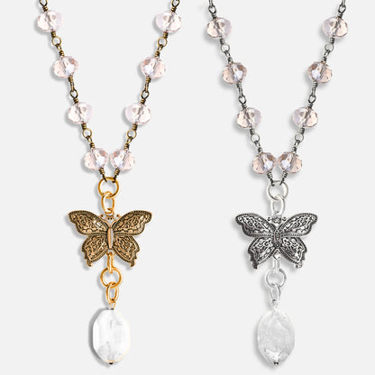 Joy Butterfly Long Rosary Chain Necklace