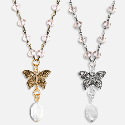 Joy Butterfly Long Rosary Chain Necklace