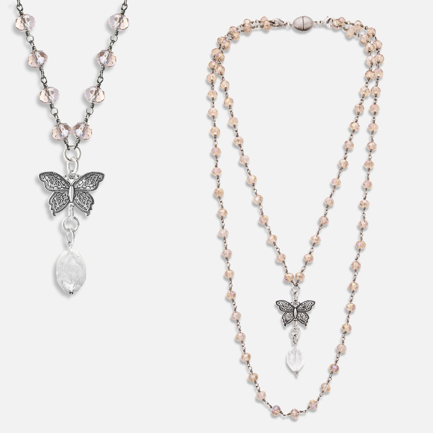 Joy Butterfly Long Rosary Chain Necklace