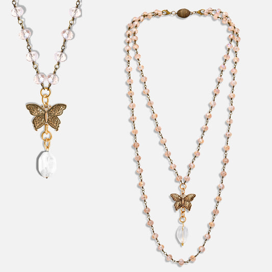 Joy Butterfly Long Rosary Chain Necklace