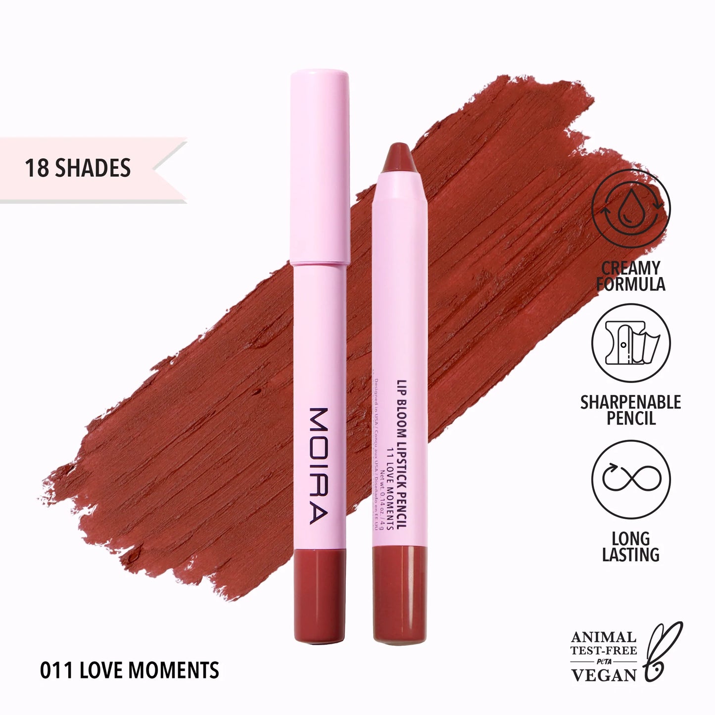 MOIRA Lip Bloom Lipstick Pencil- 011, Love Moments L129 LW3