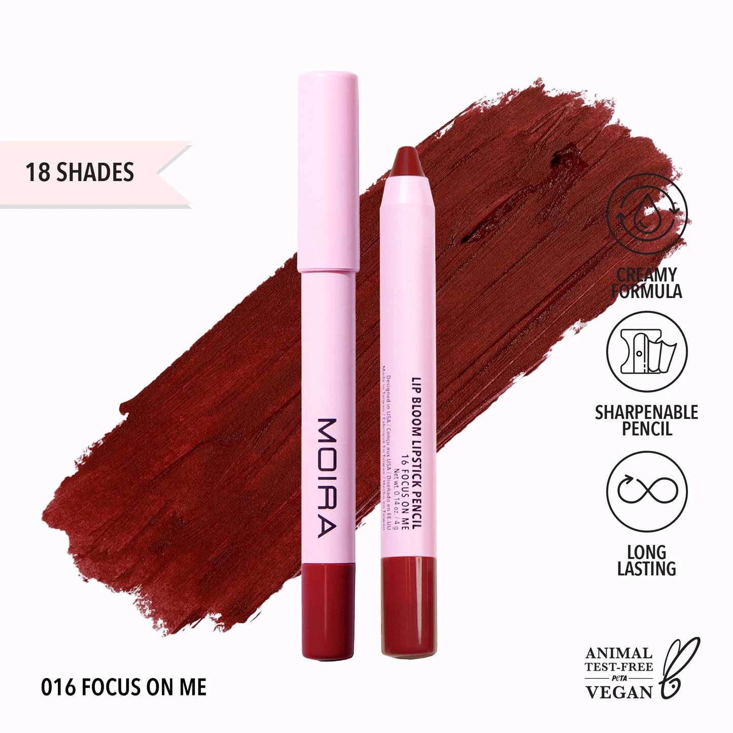 MOIRA Lip Bloom Lipstick Pencil- 016, Focus on Me L154 LW3