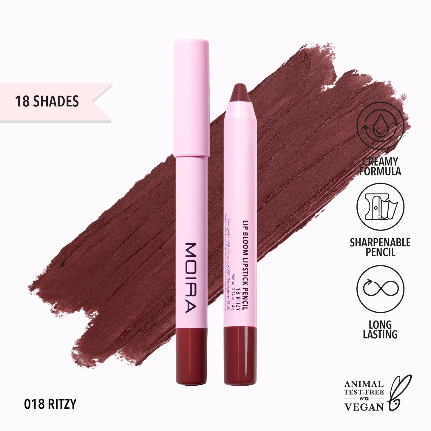 MOIRA  Lip Bloom Lipstick Pencil- 018, Ritzy L156  LW3