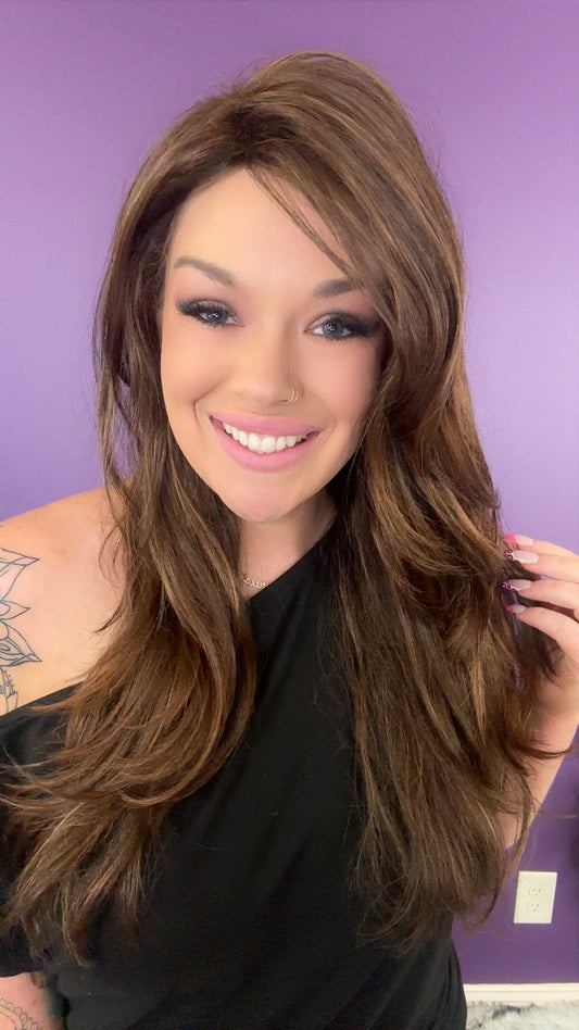 LUCY – Luxury Wig by Chic Lifestyle Shown in Cherrywood.