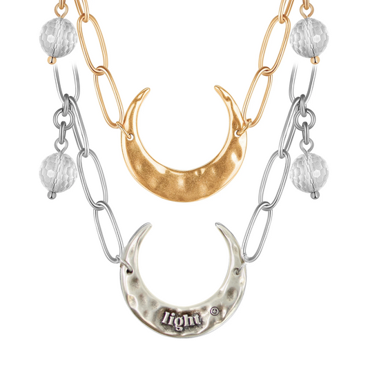 Light Crescent Moon Long Chain Necklace