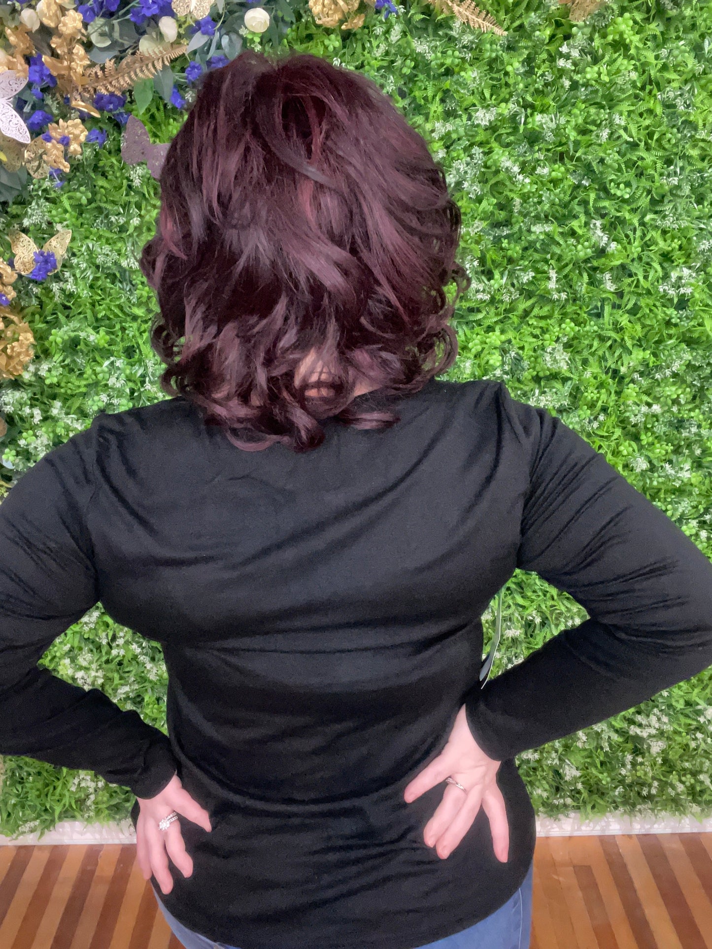 NATALIE – Luxury Wig by Chic Lifestyle Shown in Burgundy Blend.