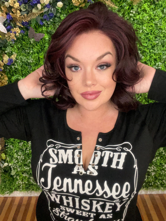 NATALIE – Luxury Wig by Chic Lifestyle Shown in Burgundy Blend.