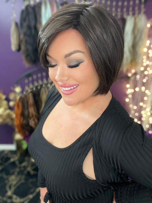 Nevaeh – Luxury Wig by Chic Lifestyle Shown in Espresso Brown.