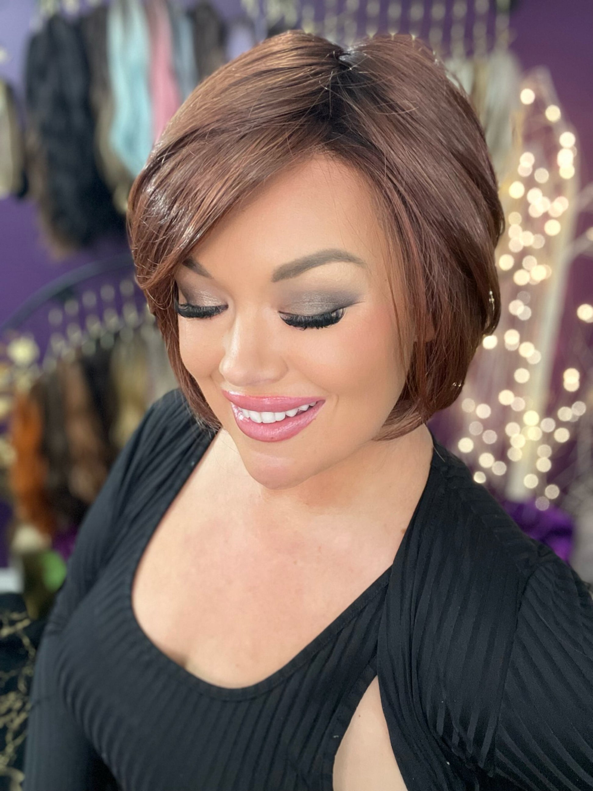 Nevaeh – Luxury Wig by Chic Lifestyle Shown in Red Auburn.