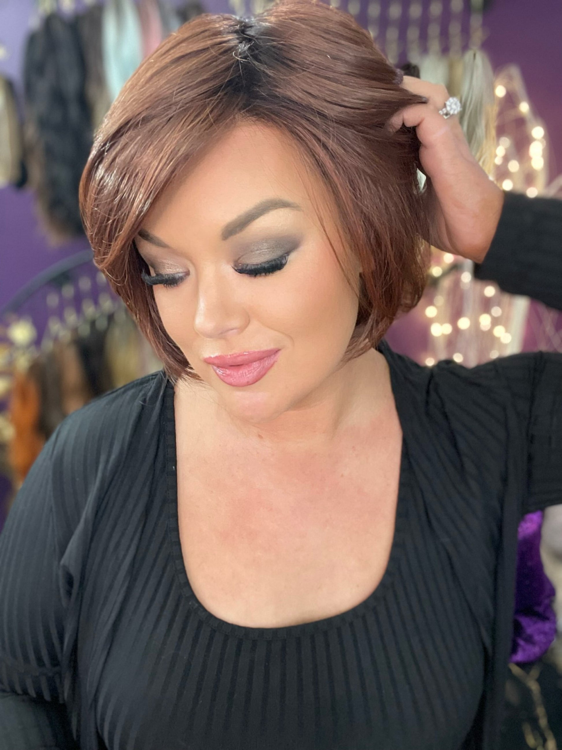 Nevaeh – Luxury Wig by Chic Lifestyle Shown in Red Auburn.