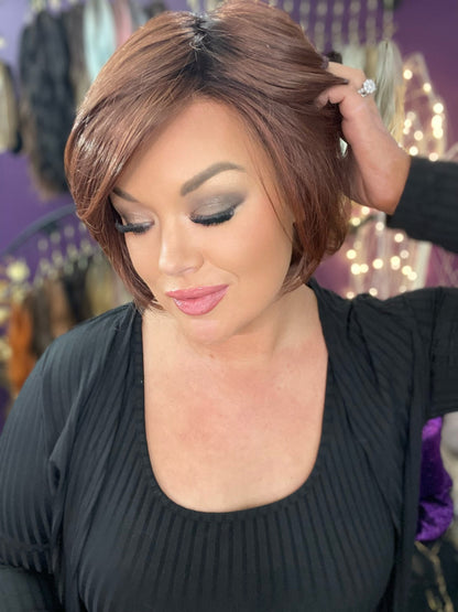 Nevaeh – Luxury Wig by Chic Lifestyle Shown in Red Auburn.