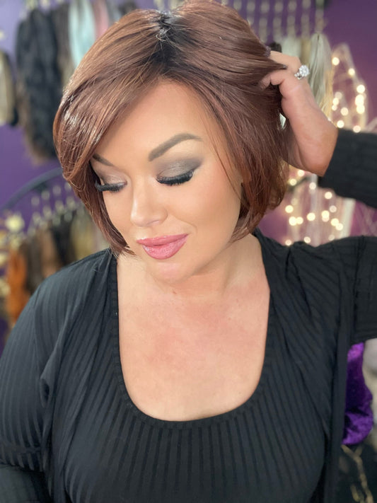 Nevaeh – Luxury Wig by Chic Lifestyle Shown in Red Auburn.