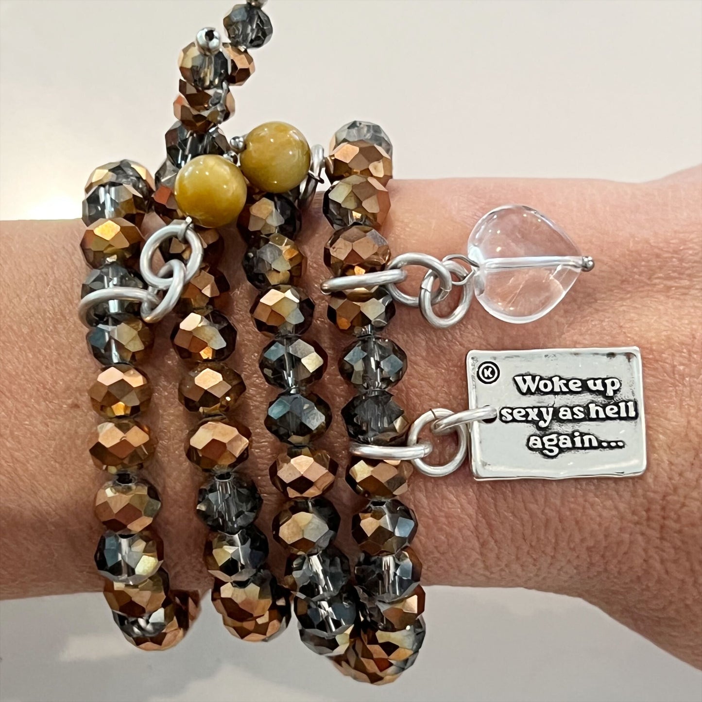 Woke Up Sexy As Hell Again Heart Crystal Boho Wrap Bracelet/Necklace