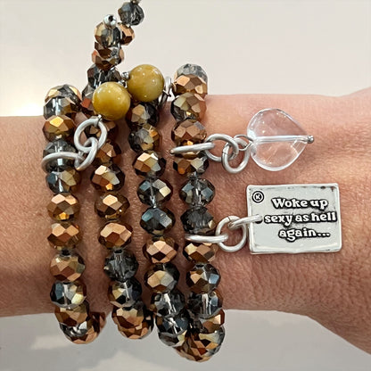 Woke Up Sexy As Hell Again Heart Crystal Boho Wrap Bracelet/Necklace